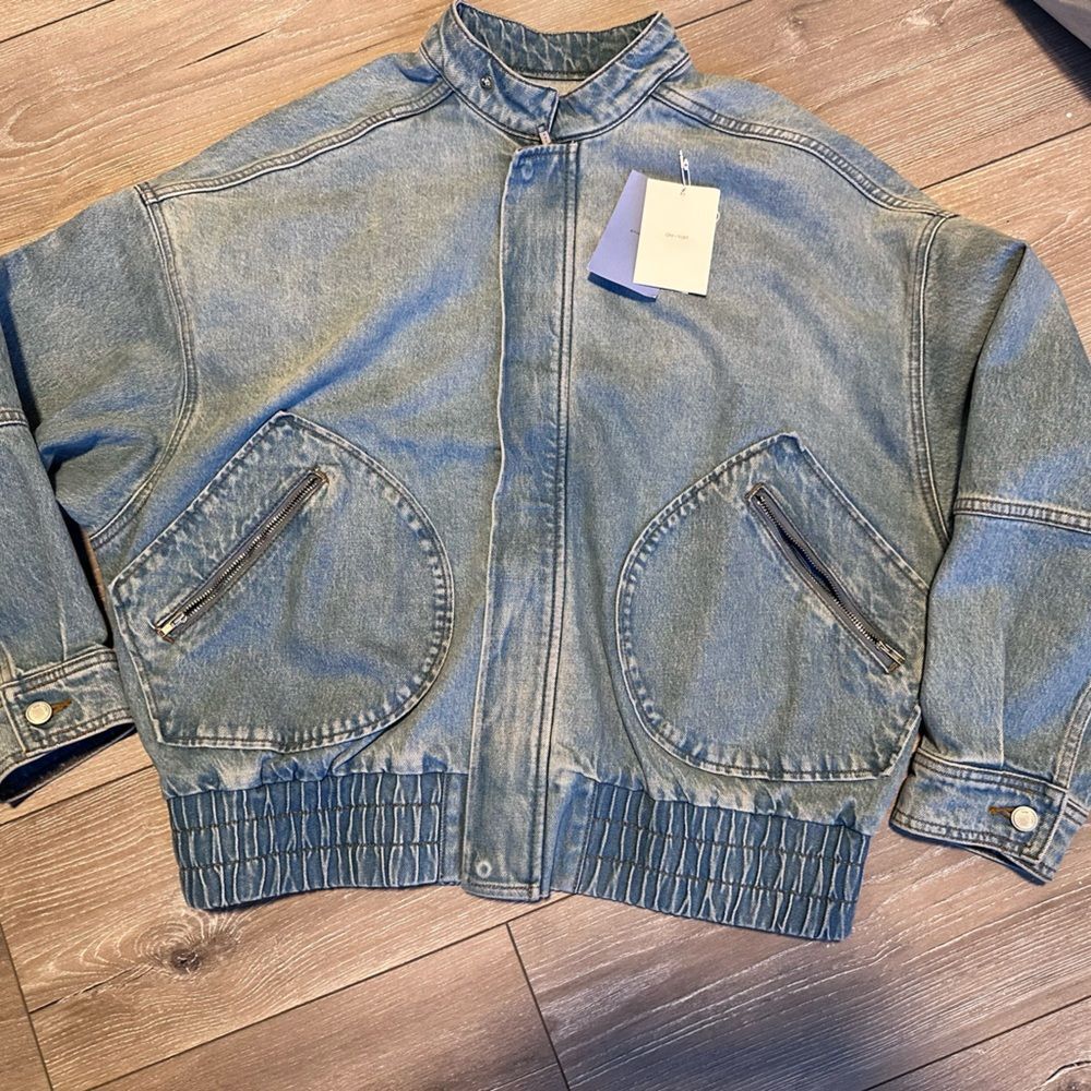 DENIM MOTO BOMBER JACKET | STONE LIGHT WASH - Picture 7 of 7